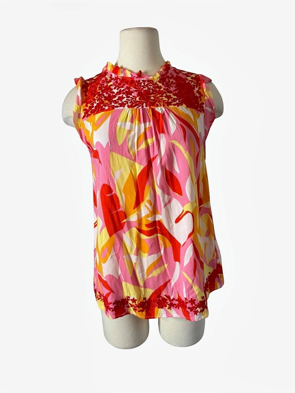 Savanna Jane Abstract Sleeveless Blouse in Pink & Red Size Small